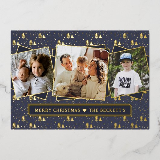 フェスティバルクリスマスツリー3フォトコラージュ実在 箔シーズンカード (正面)