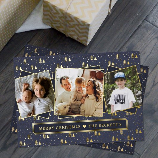 フェスティバルクリスマスツリー3フォトコラージュ実在 箔シーズンカード