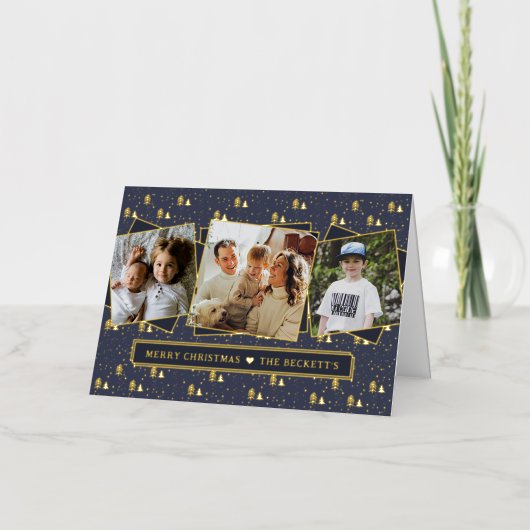 フェスティバルクリスマスツリー3フォトコラージュ実在 箔シーズンカード (正面)