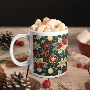 フェスティバルクリスマステーマポインセチア模様 コーヒーマグカップ
