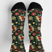 フェスティバルクリスマステーマポインセチア模様 ソックス (上部)