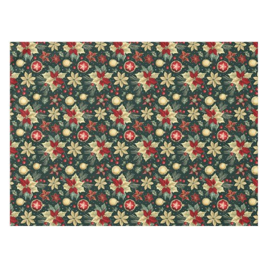 フェスティバルクリスマステーマポインセチア模様 テーブルクロス (正面(横))