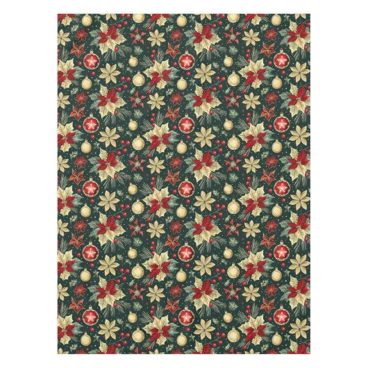 フェスティバルクリスマステーマポインセチア模様 テーブルクロス (正面)