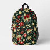 フェスティバルクリスマステーマポインセチア模様 プリントバックパック (正面)