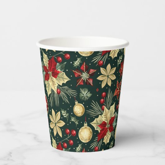 フェスティバルクリスマステーマポインセチア模様 紙コップ (裏面)