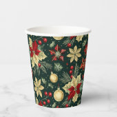 フェスティバルクリスマステーマポインセチア模様 紙コップ (正面)