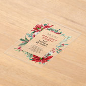 フェスティバルクリスマステーマポインセティアフレームパーティー アクリル招待状 (レイダウン)