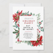 フェスティバルクリスマステーマポインセティアフレームパーティー 招待状 (正面)