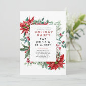 フェスティバルクリスマステーマポインセティアフレームパーティー 招待状 (スタンド正面)