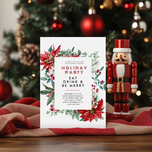 フェスティバルクリスマステーマポインセティアフレームパーティー 招待状