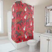 フェスティバルクリスマスディアー：雪だるまパターン シャワーカーテン (インサイチュ)