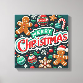 フェスティバルクリスマスデザインとジンジャーブレッドマン キャンバスプリント