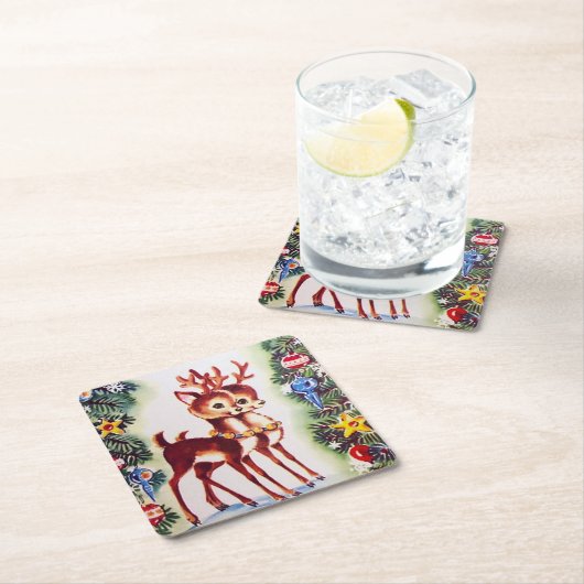 フェスティバルクリスマストインデナーホリデーレトロヴィンテージ スクエアペーパーコースター (インサイチュ)