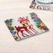 フェスティバルクリスマストインデナーホリデーレトロヴィンテージ スクエアペーパーコースター (アングル)