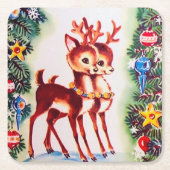 フェスティバルクリスマストインデナーホリデーレトロヴィンテージ スクエアペーパーコースター (正面)
