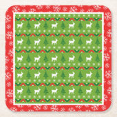 フェスティバルクリスマストナカイと雪片 スクエアペーパーコースター (正面)