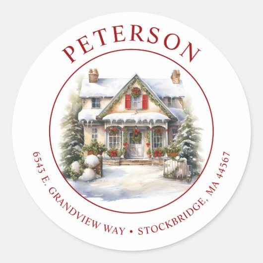 フェスティバルクリスマスニューホーム差出人住所ラベル ラウンドシール (正面)