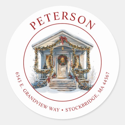 フェスティバルクリスマスニューホーム差出人住所ラベル ラウンドシール (正面)