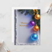 フェスティバルクリスマスバウブルと松の枝 カード (正面/裏面インサイチュ)