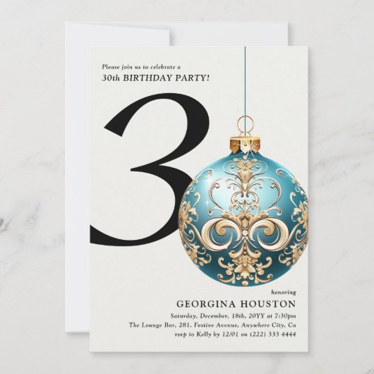 フェスティバルクリスマスバウブル30th誕生日パーティー 招待状 (正面)