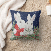 フェスティバルクリスマスバニーラビットアートウィンターホリデー クッション (ブランケット)