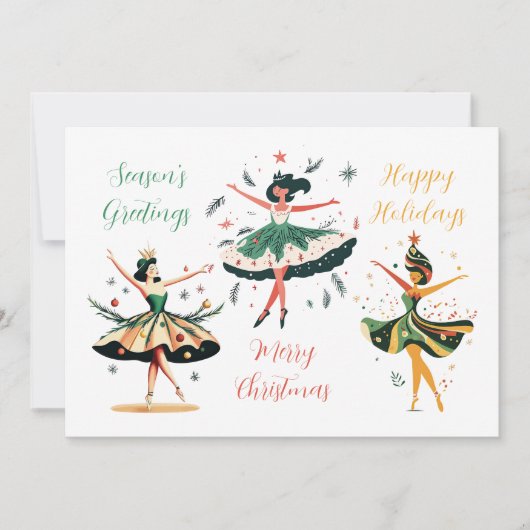 フェスティバルクリスマスバレリーナスフラットホリデーカード シーズンカード (正面)