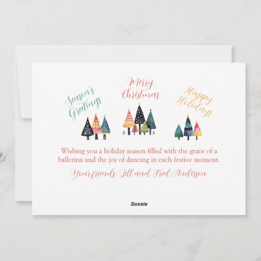 フェスティバルクリスマスバレリーナスフラットホリデーカード シーズンカード (裏面)