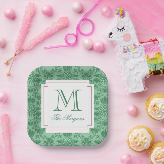 フェスティバルクリスマスパイナップルオーナメントモノグラム ペーパープレート (パーティー)