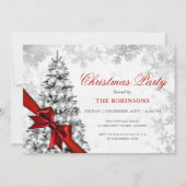 フェスティバルクリスマスパインツリーシルバー&レッドリボン 招待状 (正面)