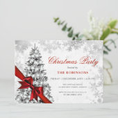 フェスティバルクリスマスパインツリーシルバー&レッドリボン 招待状 (スタンド正面)