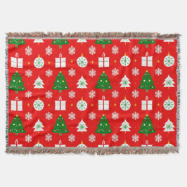 フェスティバルクリスマスパターンと木、雪片 スローブランケット