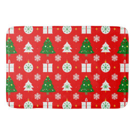 フェスティバルクリスマスパターンと木、雪片 バスマット