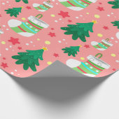 フェスティバルクリスマスパターンの星のストッキングツリー ラッピングペーパー (角)