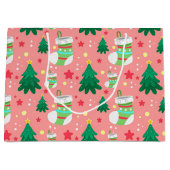 フェスティバルクリスマスパターンの星のストッキングツリー ラージペーパーバッグ (正面)