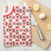 フェスティバルクリスマスパターン キッチンタオル (四つ折り)