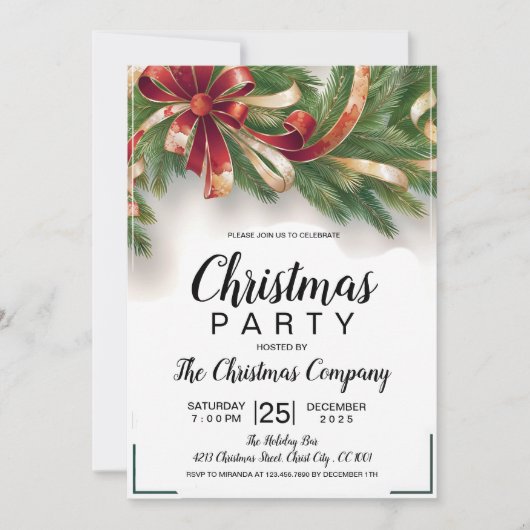 フェスティバルクリスマスパーティの招待状カード – 金ゴールドホーン 招待状 (正面)
