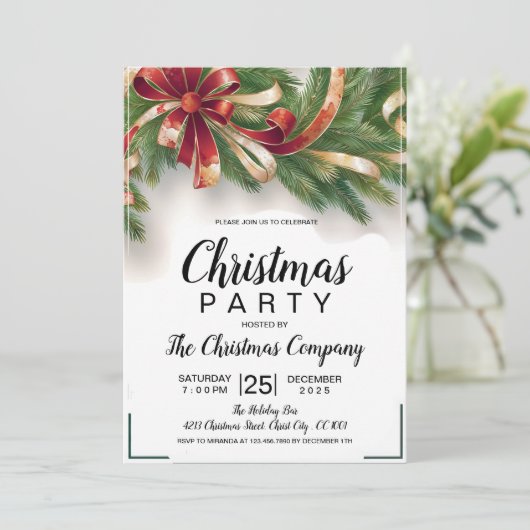 フェスティバルクリスマスパーティの招待状カード – 金ゴールドホーン 招待状 (スタンド正面)