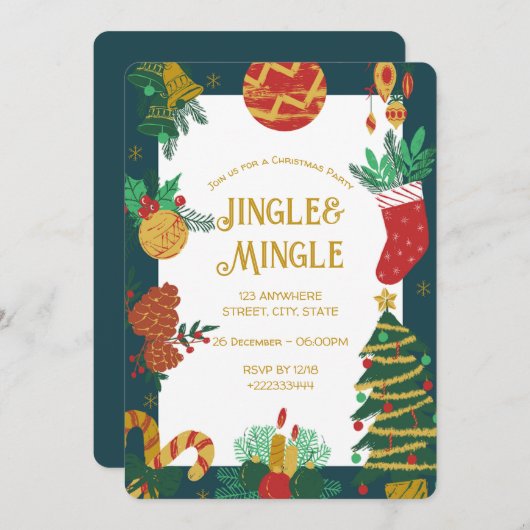 フェスティバルクリスマスパーティの招待状 招待状 (正面/裏面)