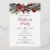 フェスティバルクリスマスパーティーの葉の赤金ゴールド 箔招待状 (正面)
