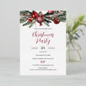 フェスティバルクリスマスパーティーの葉の赤金ゴールド 箔招待状 (立ち正面)