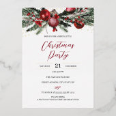 フェスティバルクリスマスパーティーの葉金ゴールド赤 箔招待状 (正面)