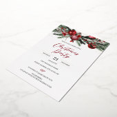 フェスティバルクリスマスパーティーの葉金ゴールド赤 箔招待状 (回転した状態)