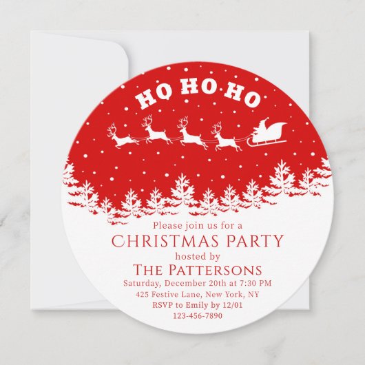 フェスティバルクリスマスパーティーサンタレッドホワイト 招待状 (正面)