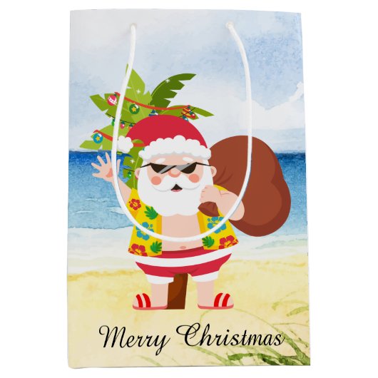 フェスティバルクリスマスビーチサンタホリデイ ミディアムペーパーバッグ (正面)