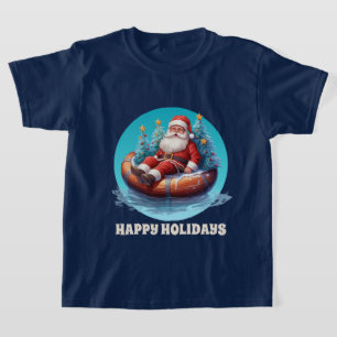フェスティバルクリスマスビーチサンタ追加文字水色 Tシャツ
