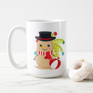 フェスティバルクリスマスビーチ砂雪だるま追加モノグラム コーヒーマグカップ