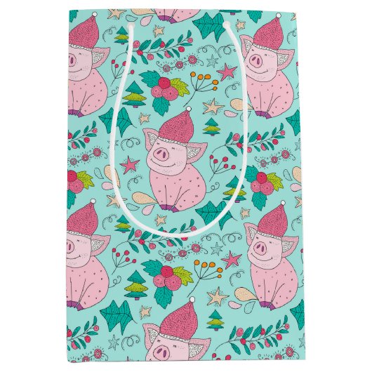 フェスティバルクリスマスピッグズミディアム抱き枕 ミディアムペーパーバッグ (正面)