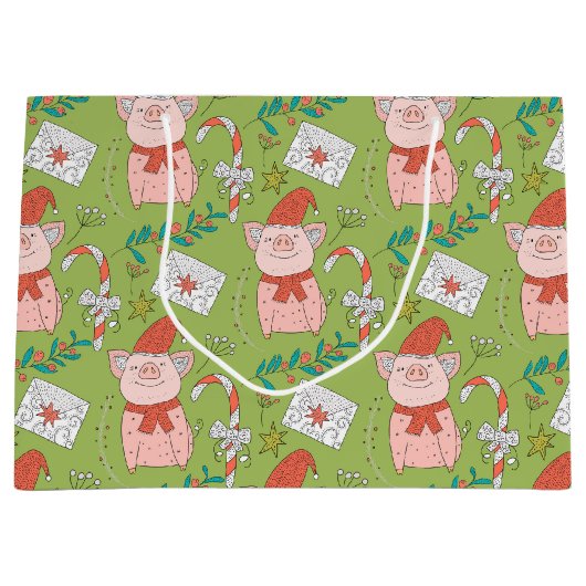 フェスティバルクリスマスピッグズミディアム抱き枕 ラージペーパーバッグ (正面)