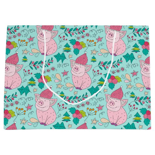 フェスティバルクリスマスピッグズミディアム抱き枕 ラージペーパーバッグ (正面)