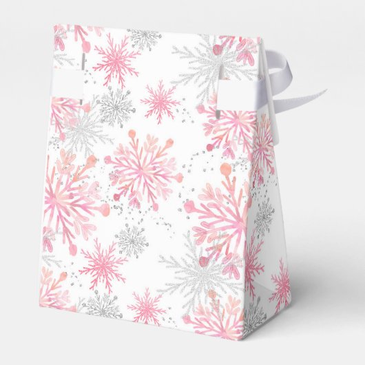 フェスティバルクリスマスピンクのスノーフレークグレーパーティー フェイバーボックス (裏面サイド)